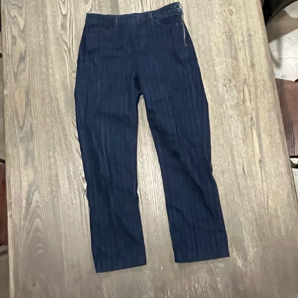 Not your daughters jeans Straight Leg Pants Pin Stripe Side Zip Navy Blue Size 4
